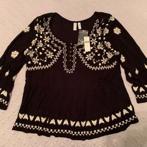 Anthropologie Black and White Meadow Rue Blouse
